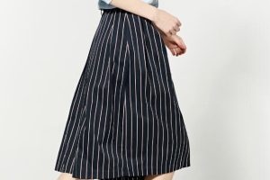 中长款竖条纹半身裙百搭宽松中长裙A字裙